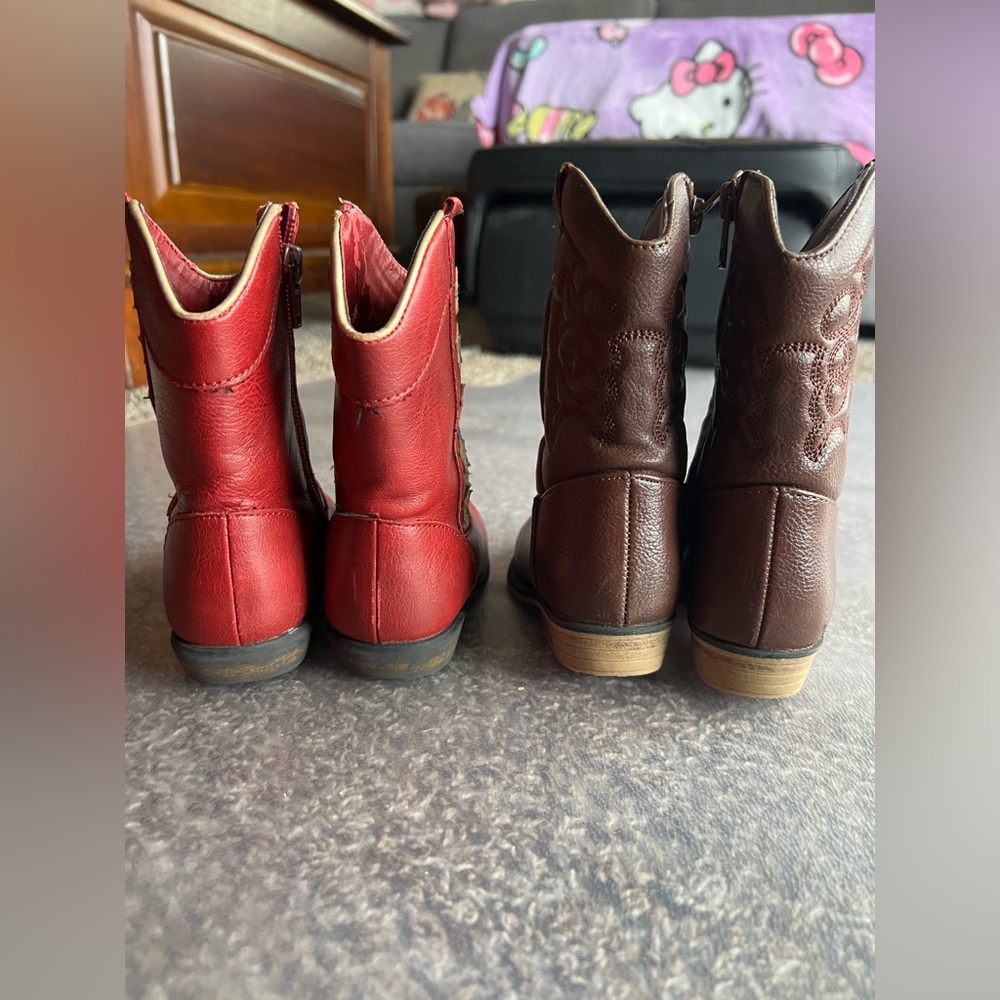 Cat & Jack Red and brown girls sz 7cowboy boots bundle - Picture 2 of 6